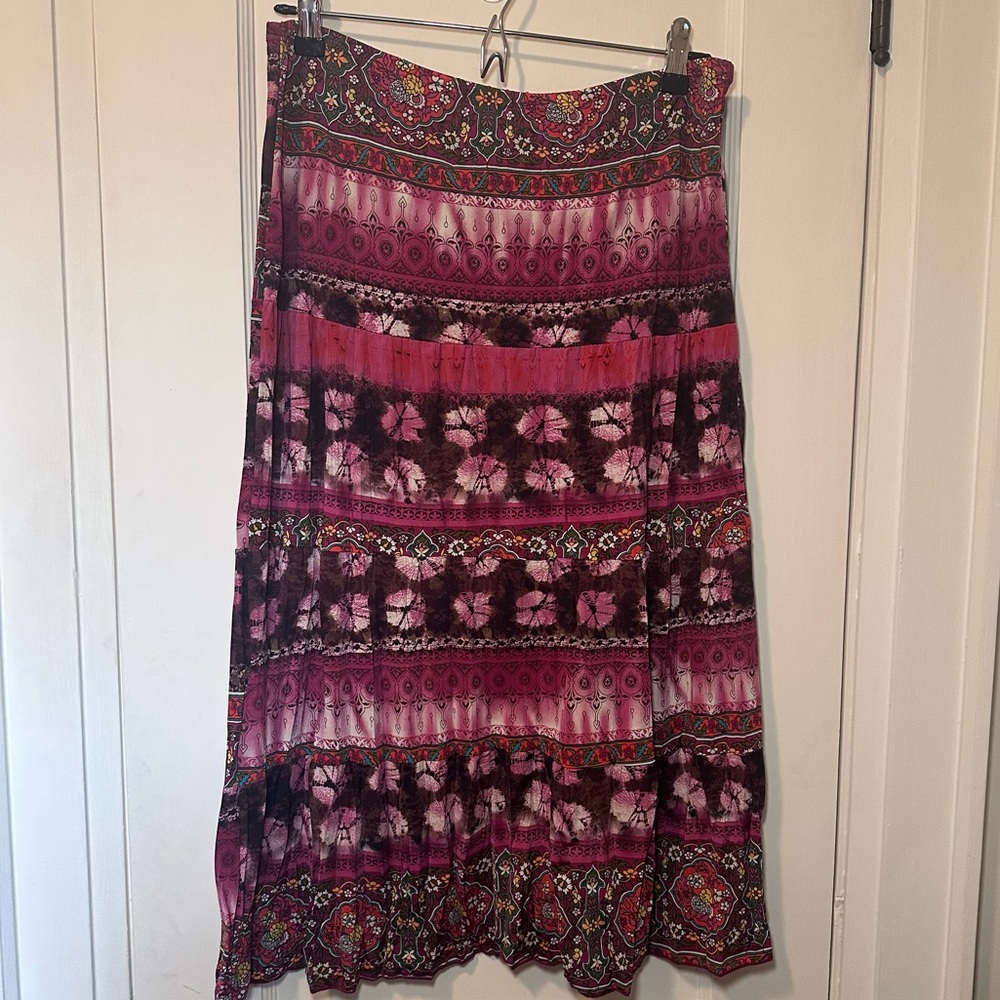 FWR U.S.A., Boho, Vintage, Multi-coloured, Stretchy Midi Skirt, Sz M, Festival